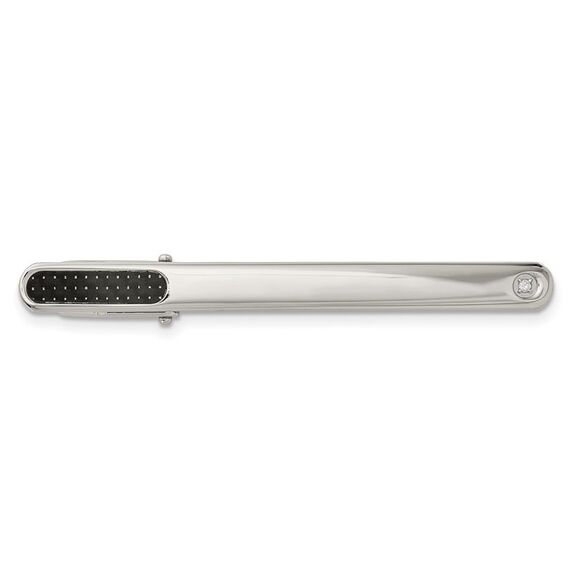 Stainless Steel, .03ct Diamond, Black Carbon Fiber Tie Bar Clip 4x57mm - Picture 1 of 4